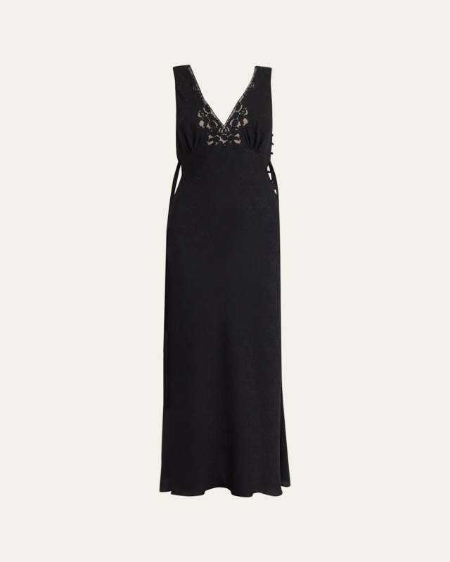Silk Jacquard & Lace Sleeveless Column Dress